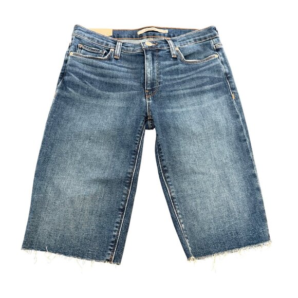 Hudson Amelia Mid Rise Knee Blue Denim Shorts Women's Raw Hem, Size 27 NWT - Picture 1 of 11